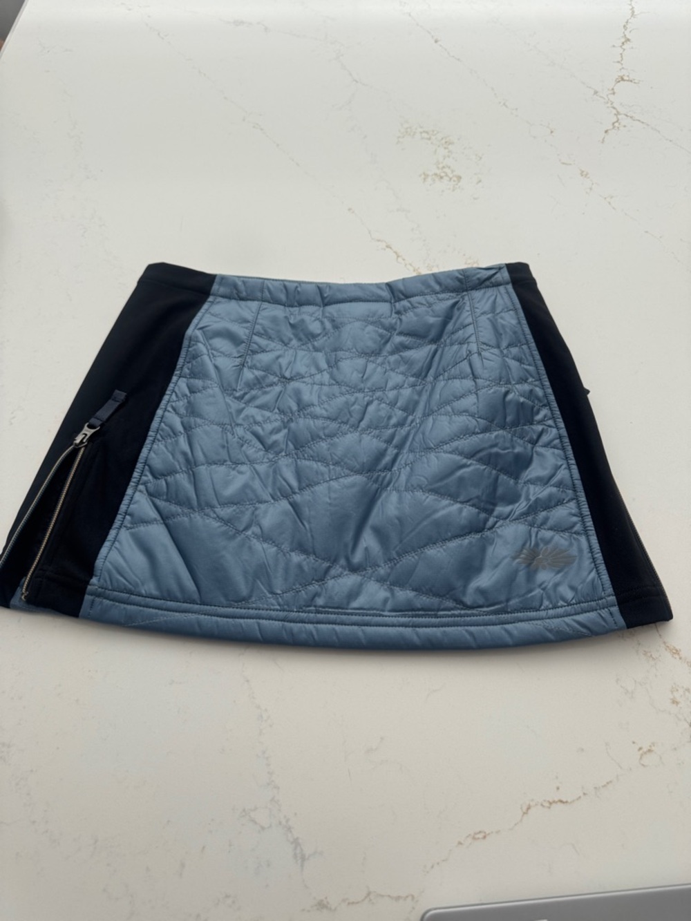 Skhoop Quilted Slate Blue Mini Skirt with Black Side Panels - Picture 5 of 6